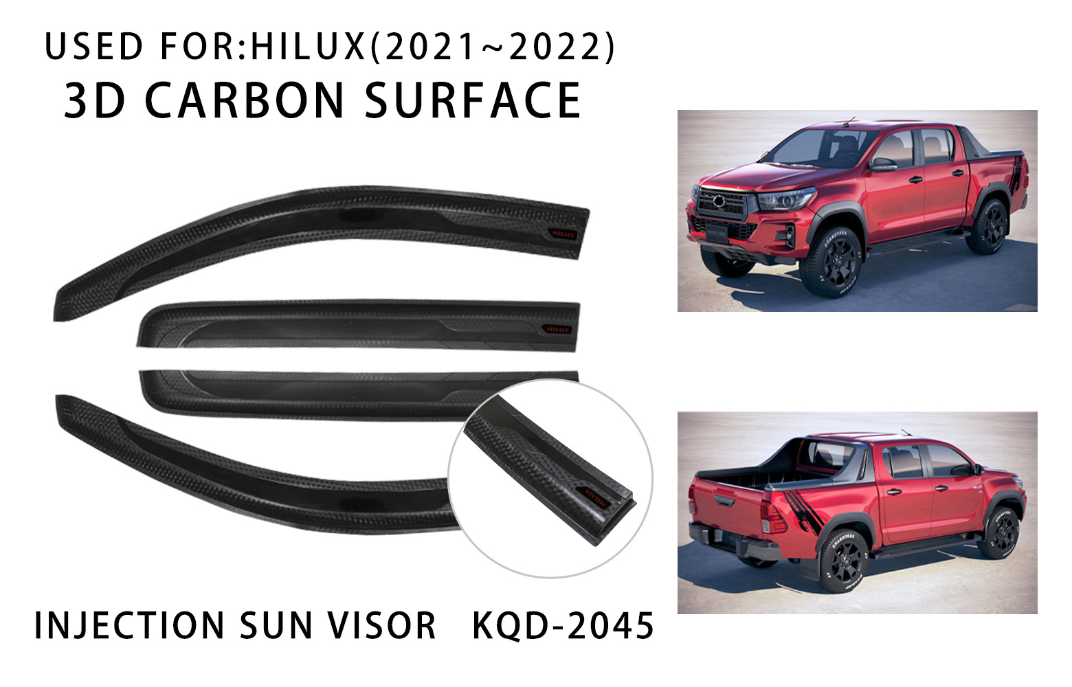 Factory Wholesale Car Accessories 3D Carbon Surface Door Visor Side Window Deflector Rain Visor For Toyota Hilux Revo 2021-2022