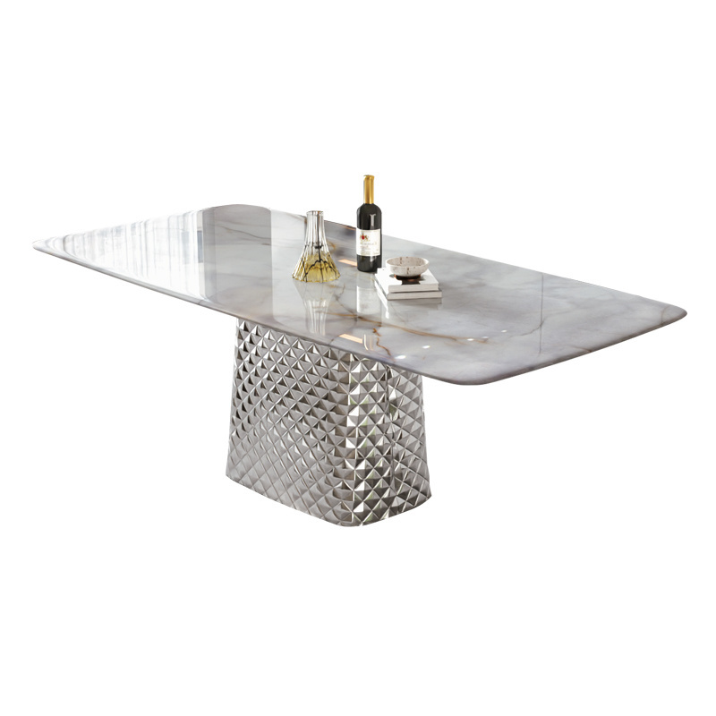 Modern Design Diamond Marble Black Full Metal Frame Furniture Marble Table Top Room Dining Table For Sale