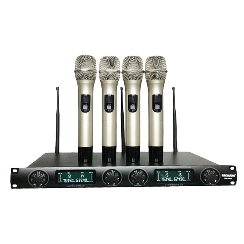 Omnidirectional Radio Rechargeable Wireless Mobile Stage Microphone 4 Channel Handheld Karaoke Mic