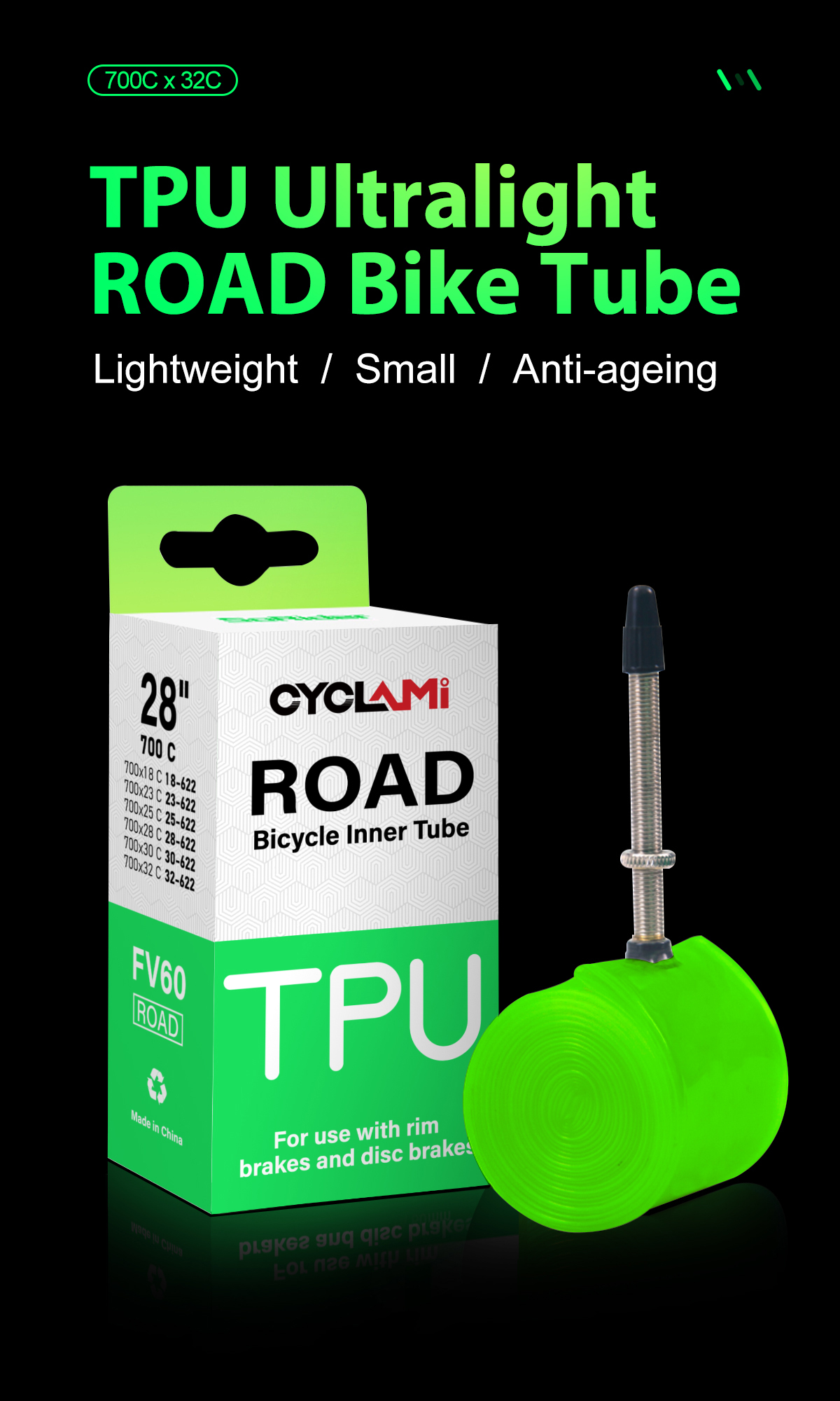 Ultralight Bike Inner Tube 700c 18 25 28 32 Road MTB Bicycle TPU Material Tire 60mm 80mm Length French Valve Super Light CYCLami