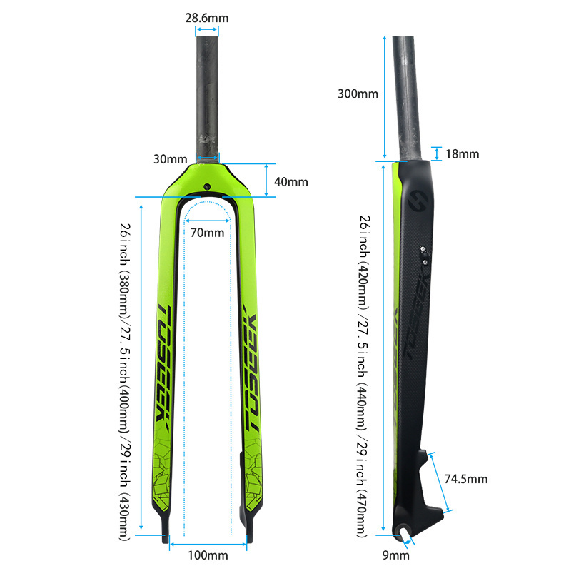 TOSEEK Full Carbon Fiber Front Fork for bicycle 26/27.5/29