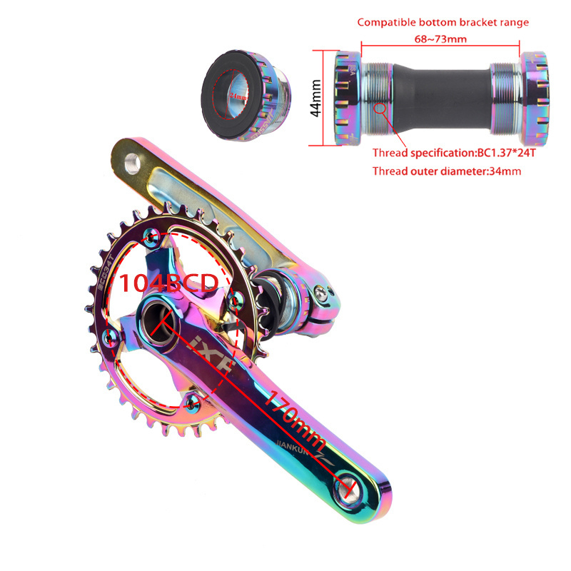 IXF 104BCD 170mm Cranks Colorful Bicycle Crankset MTB Road Bike Crankset 32/34/36/38T Sprocket Rainbow Bicycle Crank Parts