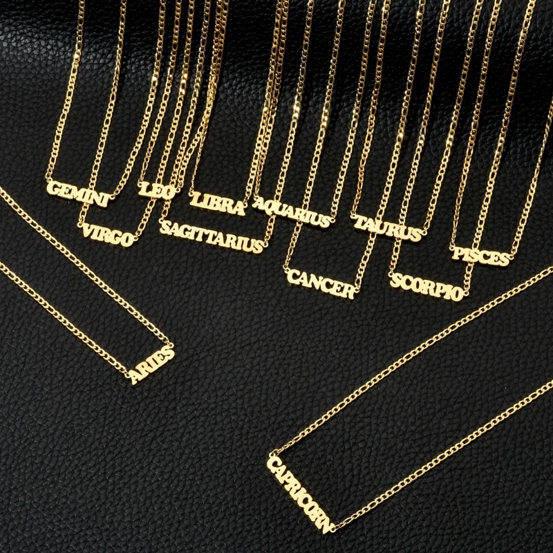 3mm Stainless Steel 3:1 NK Chain 18K Gold Plated 12 Zodiac Letter Charm Bracelets Anklet Necklace Finger Rings Jewelry