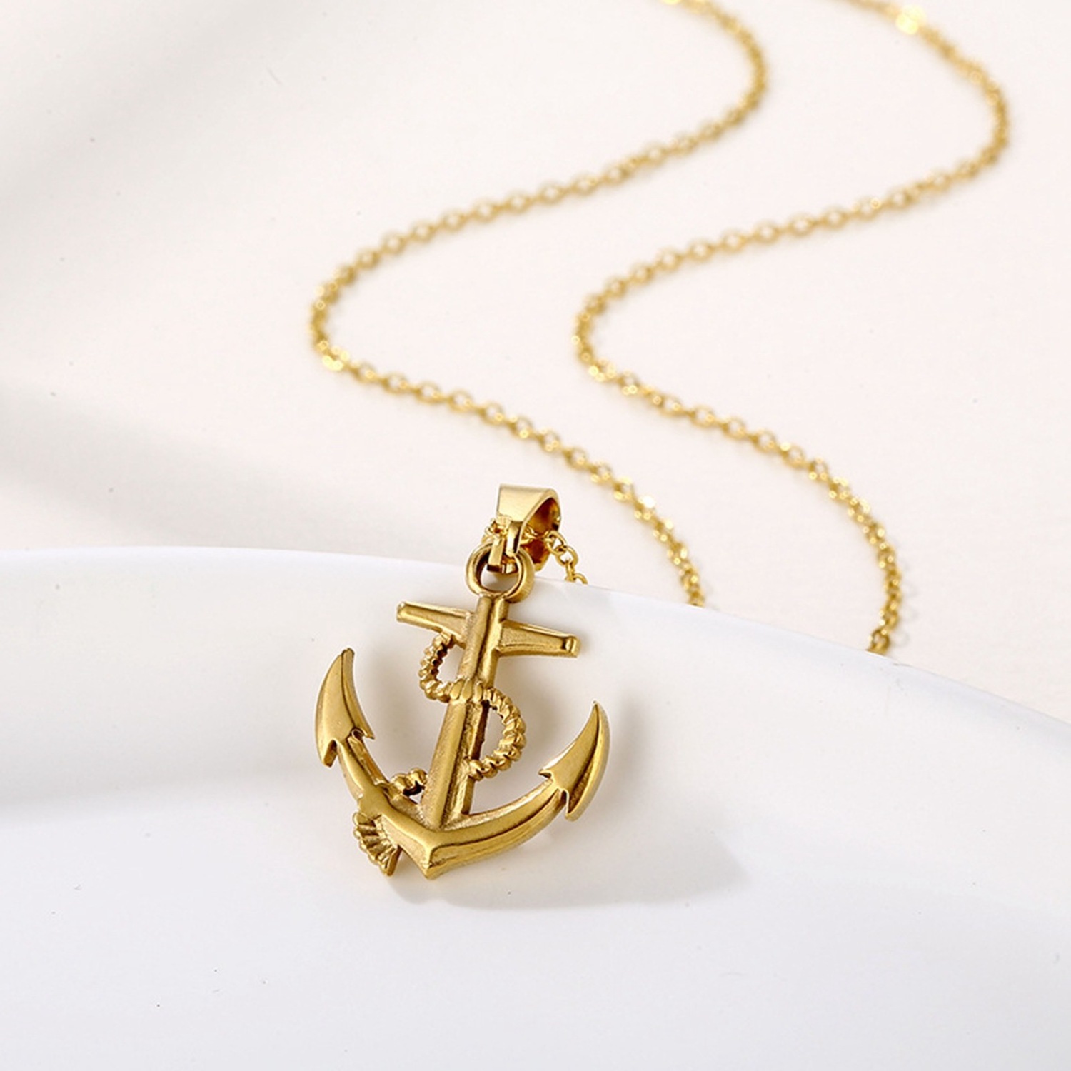 Ocean anchor titanium steel pendant necklace waterproof O-ring chain 18k gold-plated jewelry waterproof stainless steel necklace