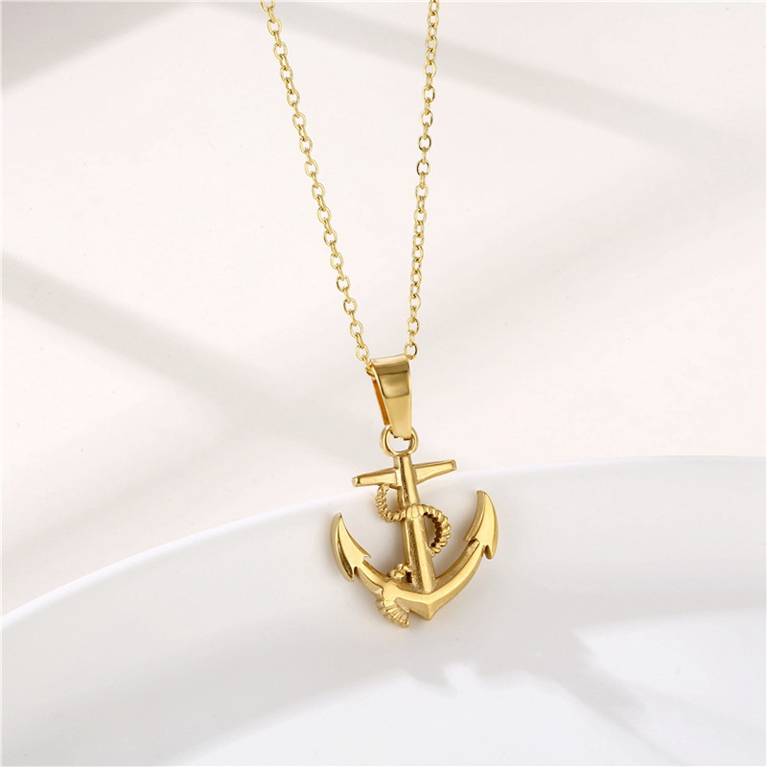 Ocean anchor titanium steel pendant necklace waterproof O-ring chain 18k gold-plated jewelry waterproof stainless steel necklace