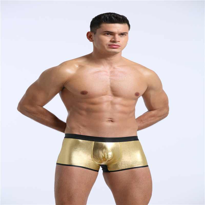 New Custom gold shiny imitation leather underwear men boxer shorts