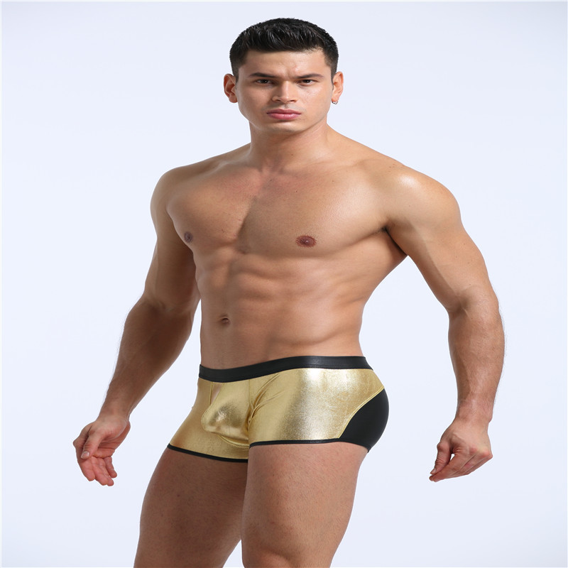 New Custom gold shiny imitation leather underwear men boxer shorts