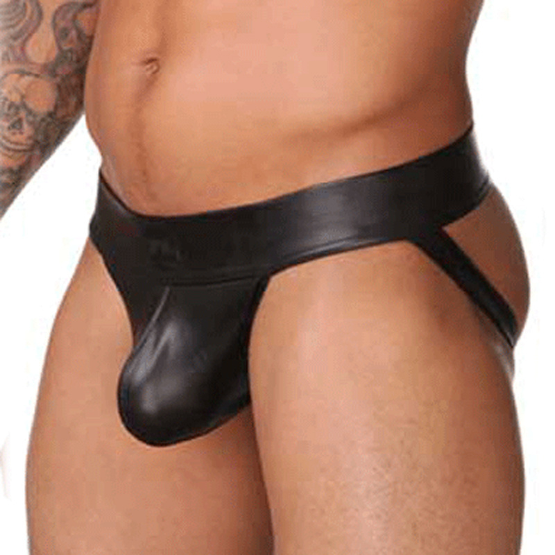 Popular products 2019 imitation leather sexy spandex double mens thong underwear