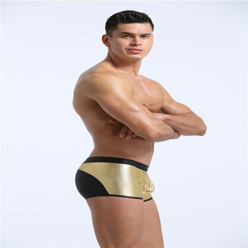 New Custom gold shiny imitation leather underwear men boxer shorts