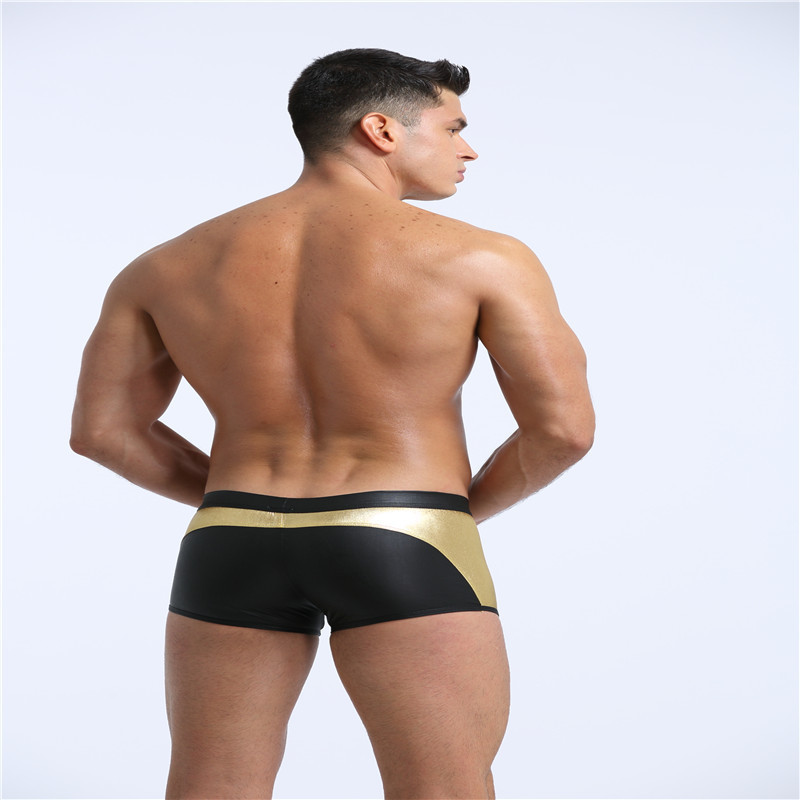 New Custom gold shiny imitation leather underwear men boxer shorts