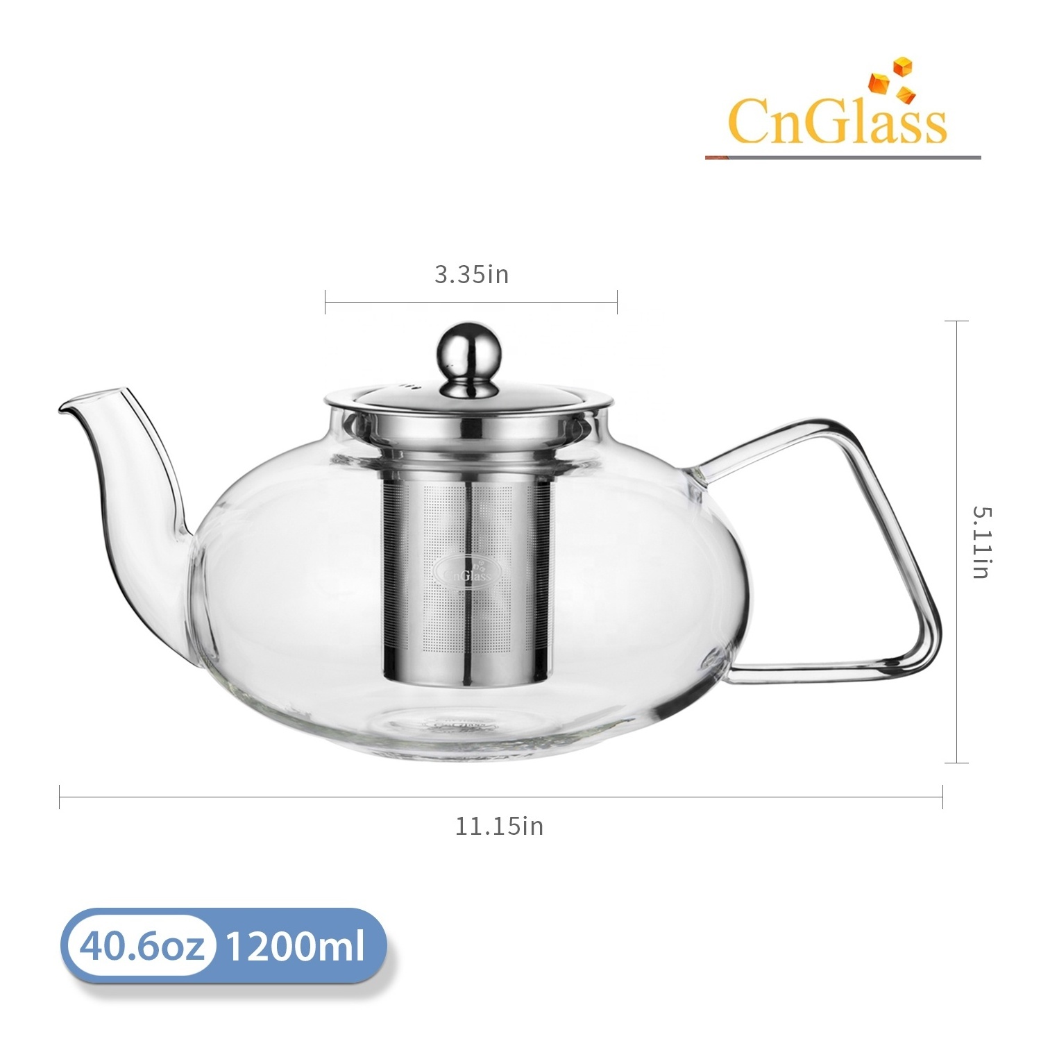 CnGlass 40.6oz. wholesale glass tea kettle and tea pot maker stovetop safe glass teapot for flower tea