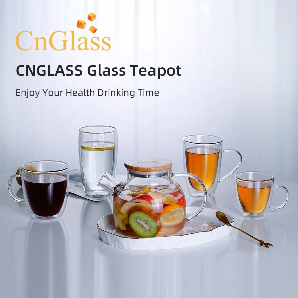 CnGlass Wholesale  High Quality Glass Tea Pot And Warmer Set Stovetop Safe Glass Teapot And Cups glass tea set