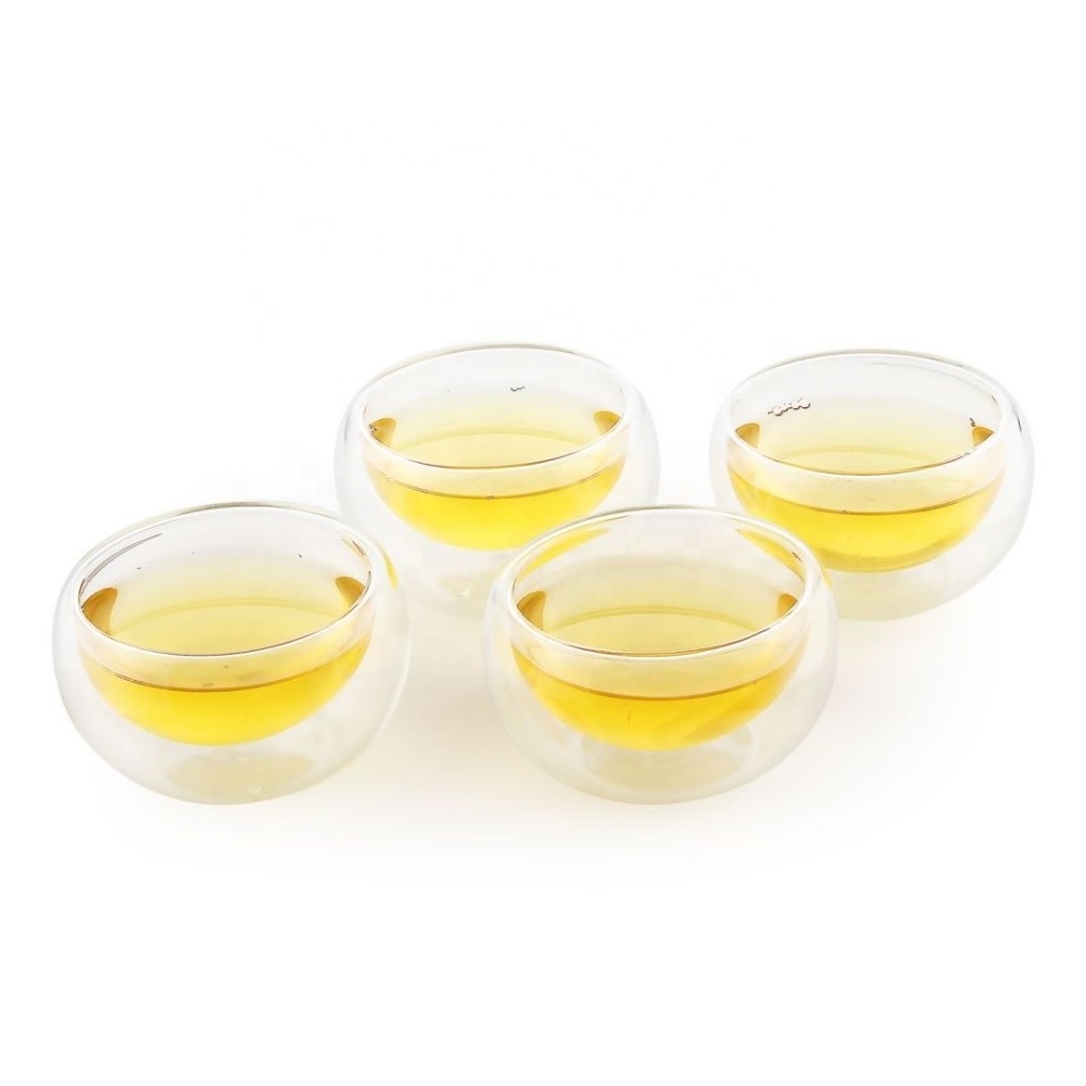 CnGlass Clear Glass Matcha Tea Bowl Double Wall Insulated Borosilicate wholesale Glass Tea Cup set for green tea Set Of 4