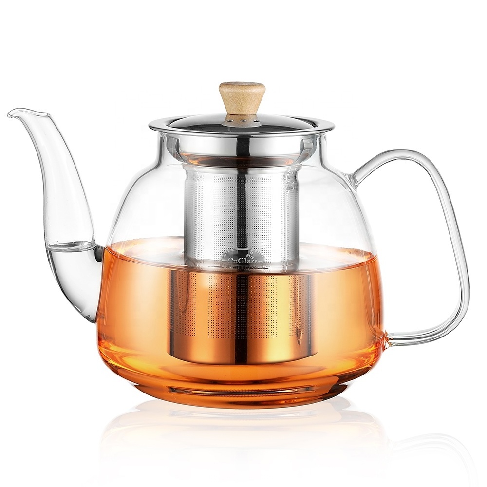 CnGlass Clear Tea & Coffee Glass Kettle Stovetop Safe Tea Pot set Borosilicate glass resistant teapot with  infuser