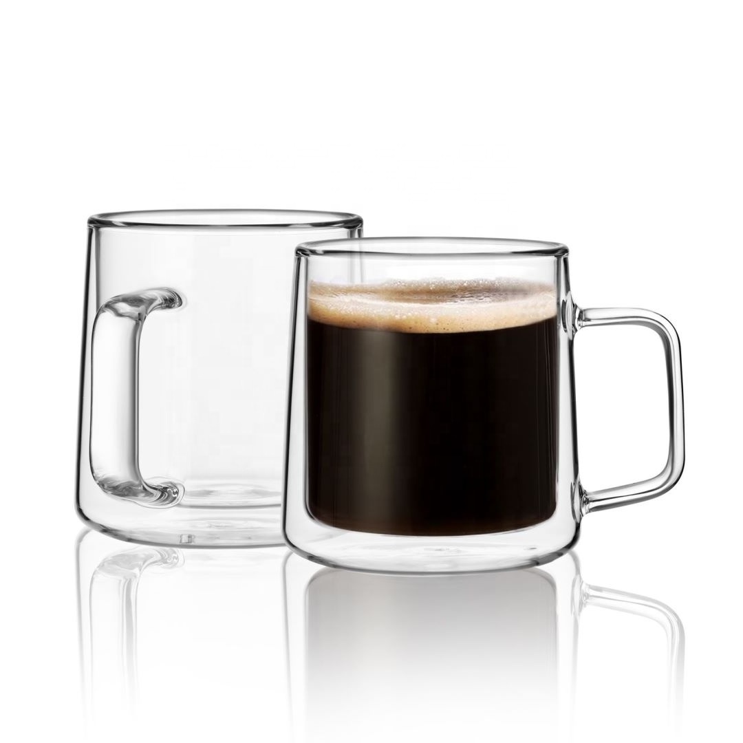 CnGlass 15.2oz Double Wall Drinking Glass Cup  Borosilicate Glass Coffee Espresso mug Microwave Safe Glass Tea Cup