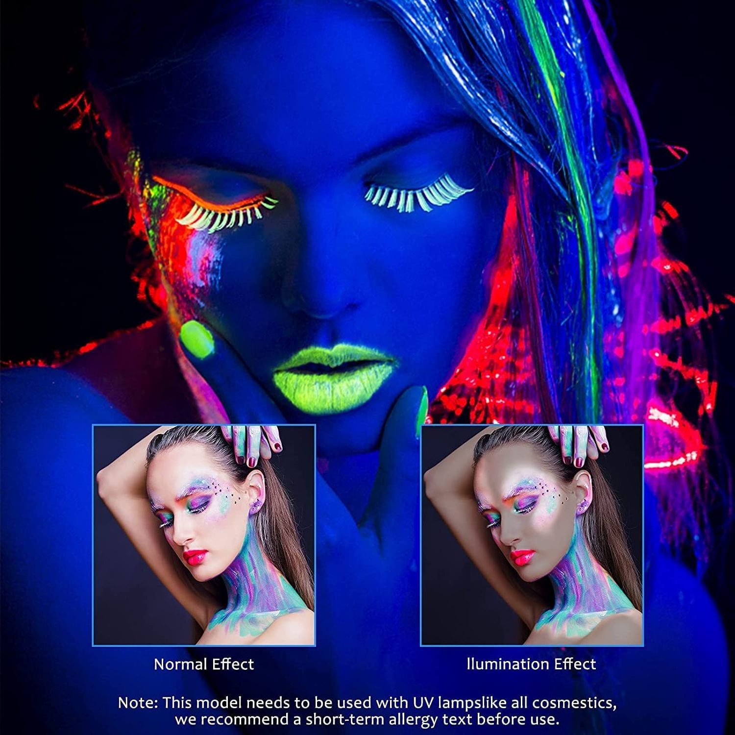 Wholesale Rainbow Glitter Glow In Dark Light Neon Uv Face Body Paint For Halloween Makeup Face Paint Stick