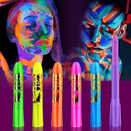 Wholesale Rainbow Glitter Glow In Dark Light Neon Uv Face Body Paint For Halloween Makeup Face Paint Stick