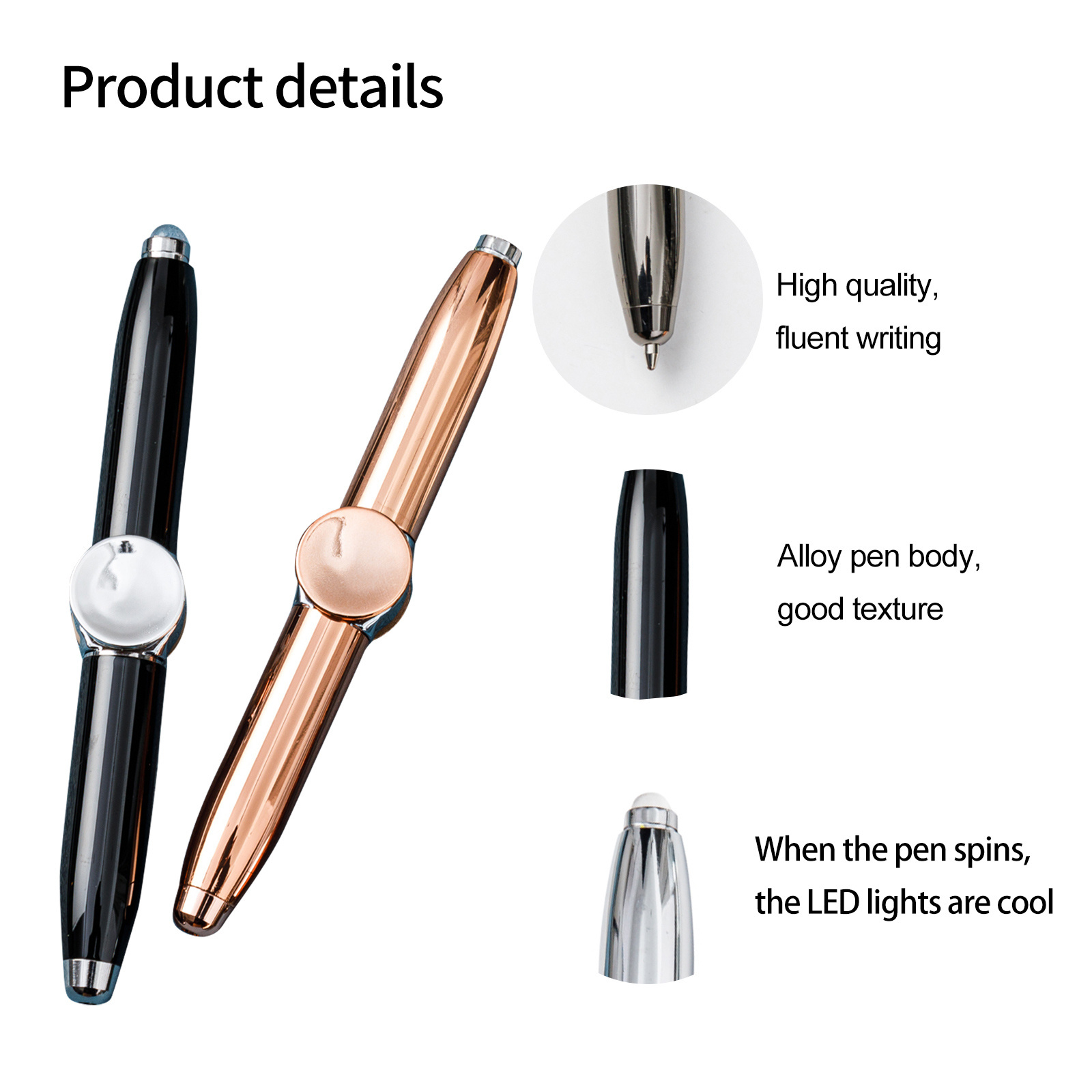 ballpoint pens with custom logo hand creative rotating pen spinning mod led metal fidget spinner pen with light