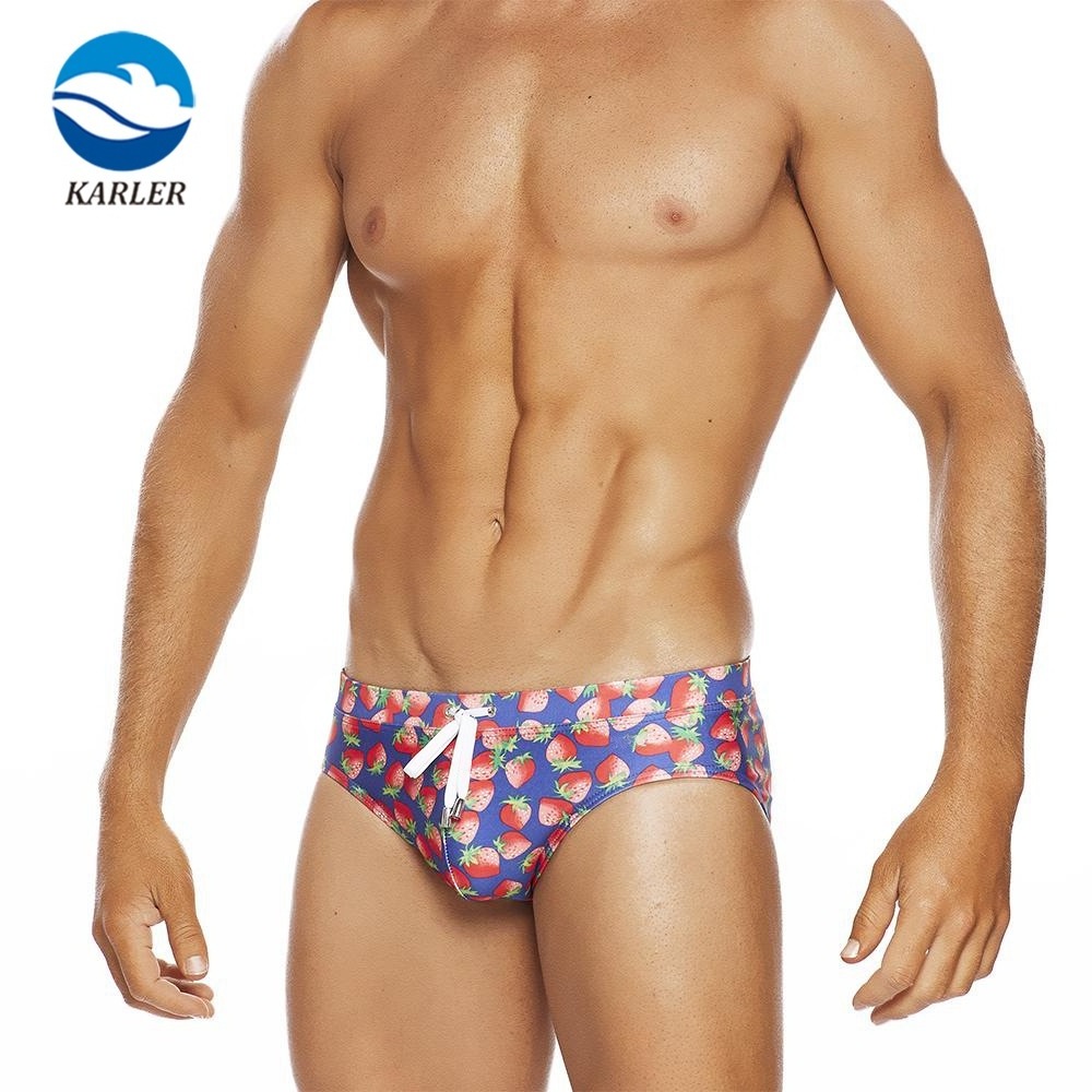 Customized Men's New Sexy Cute Strawberry Print Men Swimwear Summer Vacation Leisure Beach Swimming Trunks Swim Brief