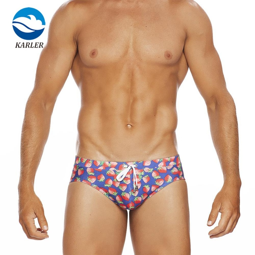 Customized Men's New Sexy Cute Strawberry Print Men Swimwear Summer Vacation Leisure Beach Swimming Trunks Swim Brief