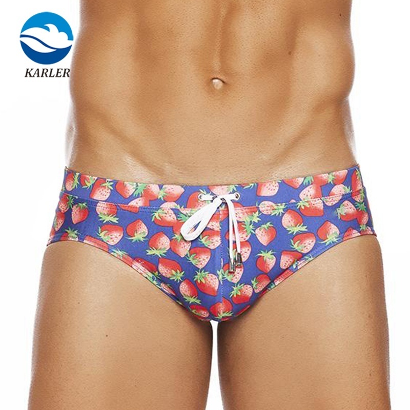 Customized Men's New Sexy Cute Strawberry Print Men Swimwear Summer Vacation Leisure Beach Swimming Trunks Swim Brief