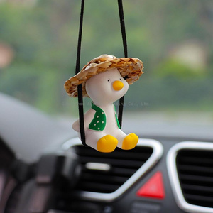 Car Rearview Mirror Pendant Cute Swing Duck Straw Hat Duck Car Pendant Parking Decoration Cute Pendant Car Creative Accessories