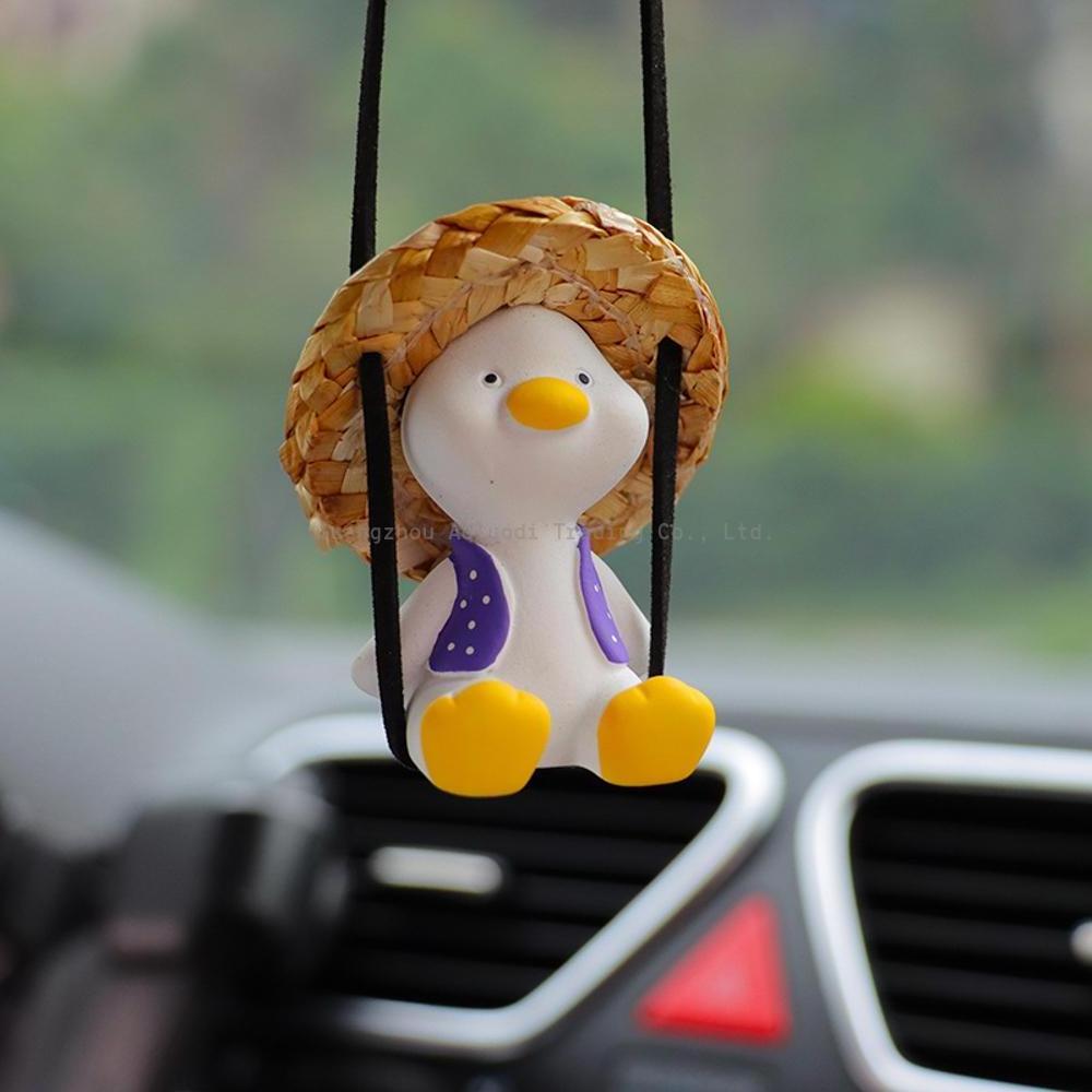 Car Rearview Mirror Pendant Cute Swing Duck Straw Hat Duck Car Pendant Parking Decoration Cute Pendant Car Creative Accessories