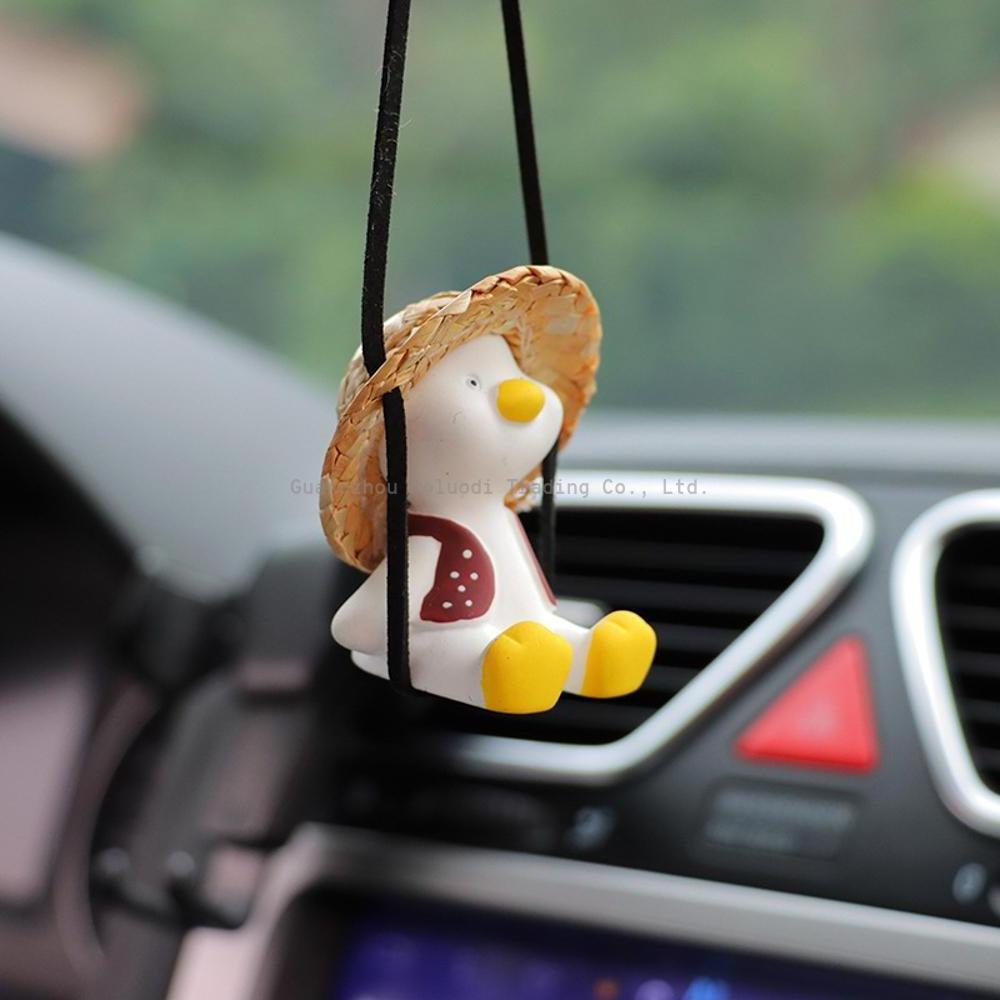 Car Rearview Mirror Pendant Cute Swing Duck Straw Hat Duck Car Pendant Parking Decoration Cute Pendant Car Creative Accessories