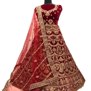 High Quality indian style maroon 9000 velvet bridal lehenga choli with thread embroidery work blouse manufacturer Price