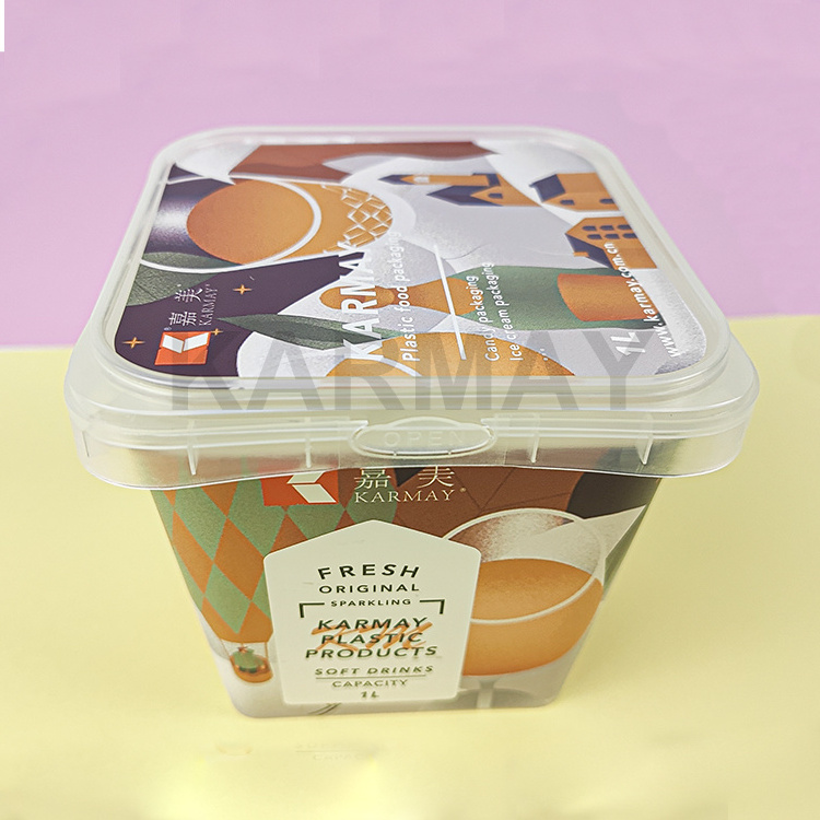 Customized iml PP  500ml 750ml 1L 1.5L 2L  plastic  ice cream Container bucket Plastic Yogurt Bucket with lid with handle