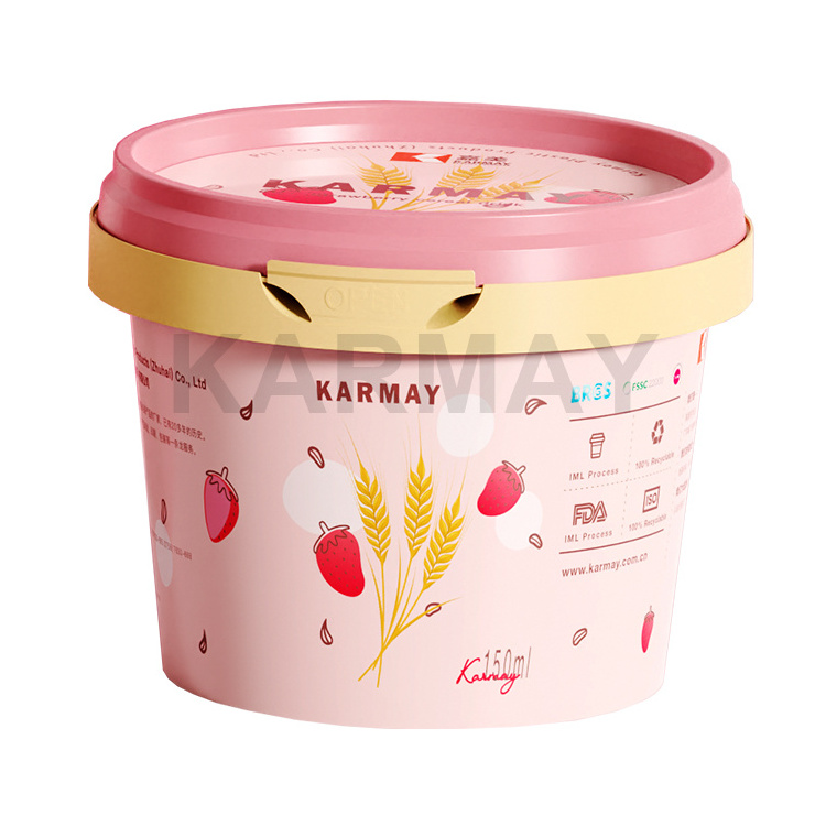 China Manufacturer Frozen customized printed label 150 ml Mini Yogurt Packaging Pots  with Cover Yogurt Pot With Little Spoon