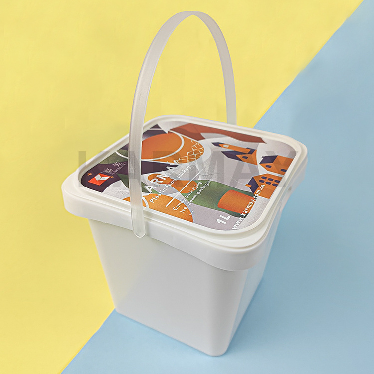 Customized iml PP  500ml 750ml 1L 1.5L 2L  plastic  ice cream Container bucket Plastic Yogurt Bucket with lid with handle