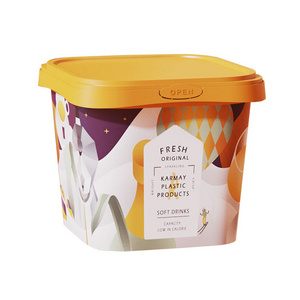 Customized iml PP  500ml 750ml 1L 1.5L 2L  plastic  ice cream Container bucket Plastic Yogurt Bucket with lid with handle