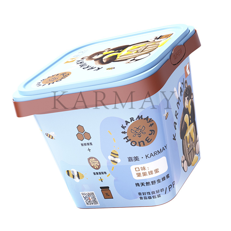 1l Honey Candy Chocolate Lollipop Jam Butter Bucket Greek Yogurt Parfait Reusable Food Container Recyclable Pp Plastic Bucket