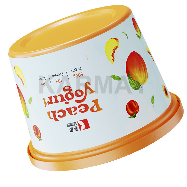 Frozen Food grade PP 500g 620ml round yellow peach yogurt box with seal lid