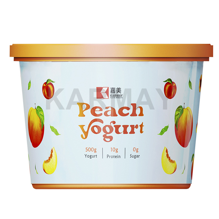 Frozen Food grade PP 500g 620ml round yellow peach yogurt box with seal lid