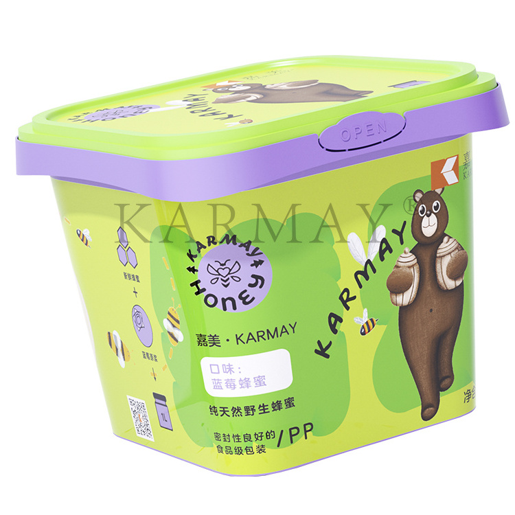 1l Honey Candy Chocolate Lollipop Jam Butter Bucket Greek Yogurt Parfait Reusable Food Container Recyclable Pp Plastic Bucket