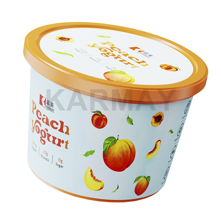 Frozen Food grade PP 500g 620ml round yellow peach yogurt box with seal lid