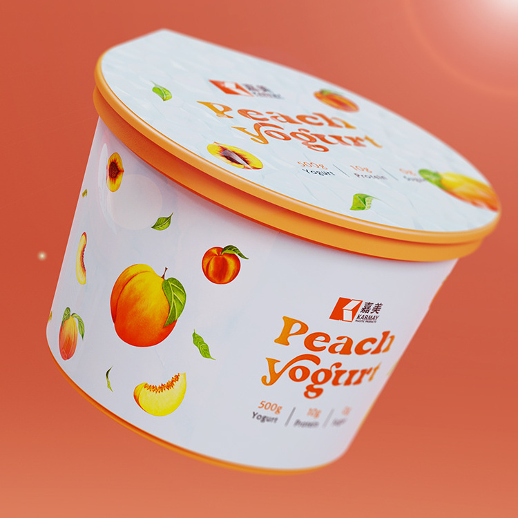 Frozen Food grade PP 500g 620ml round yellow peach yogurt box with seal lid