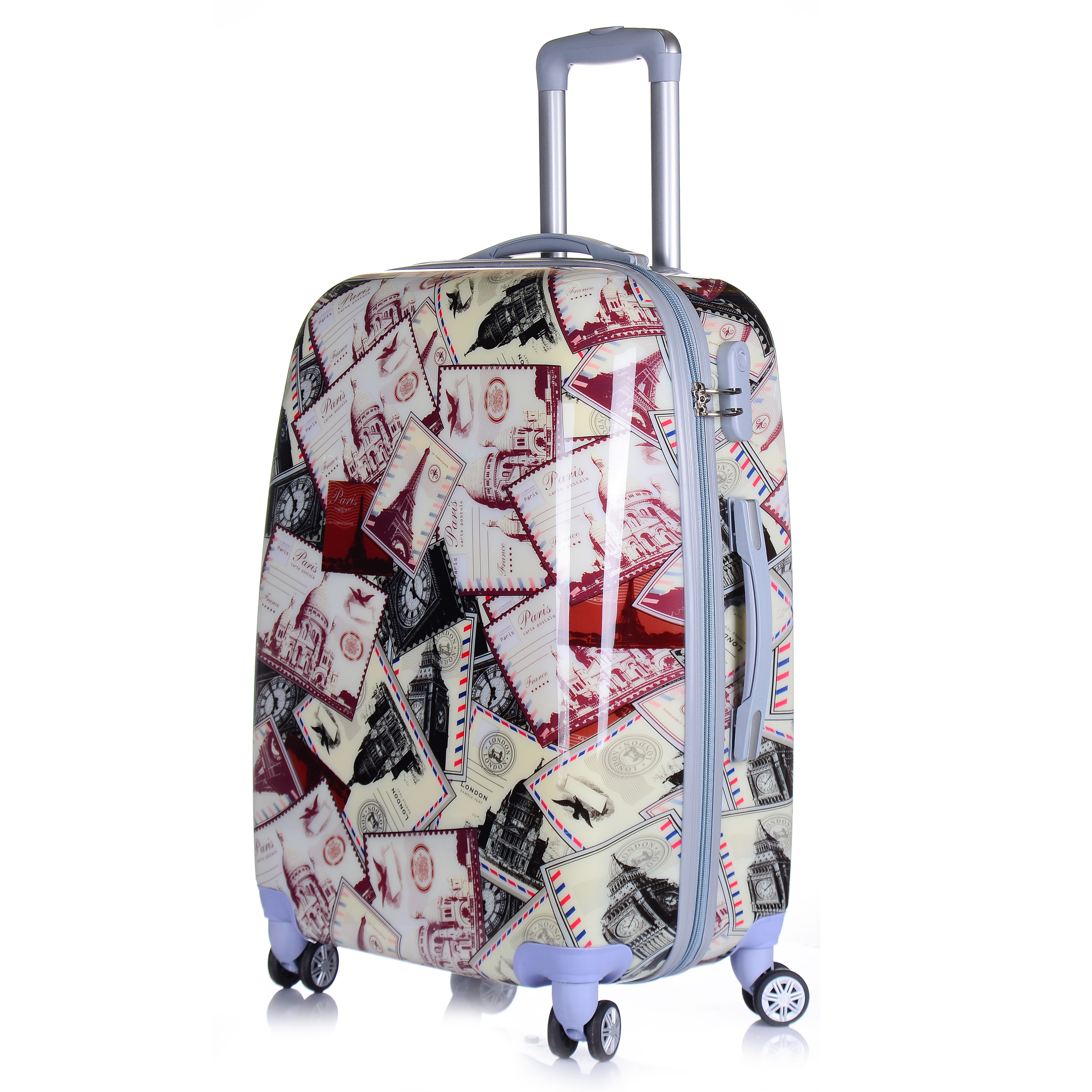 Factory wholesale travel wheeled suitcases lightweight trolley hard shell carry-on luggage bag with printing