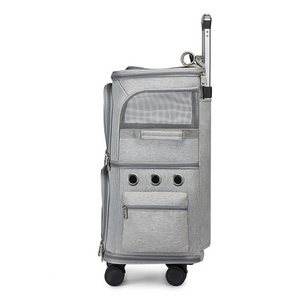 Double-deck Trolley Pet Carrier 2-in-1Clear Pet Carrier Luggage with Wheels Small Cat Carrier Portable Pet Travel Bag