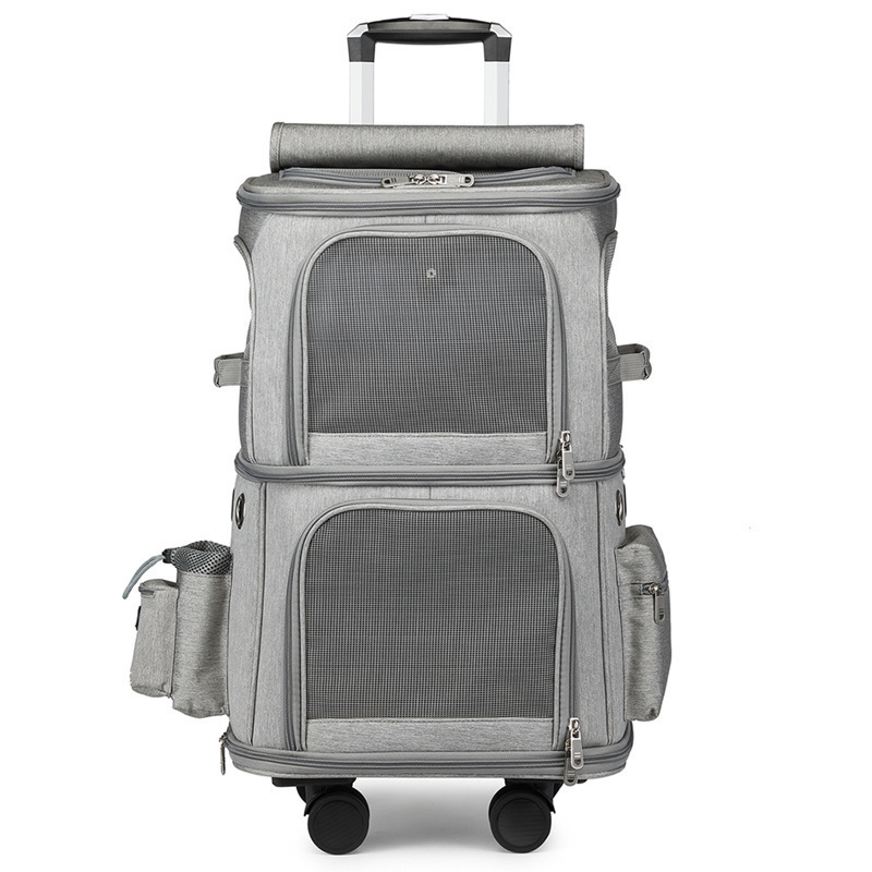 Double-deck Trolley Pet Carrier 2-in-1Clear Pet Carrier Luggage with Wheels Small Cat Carrier Portable Pet Travel Bag