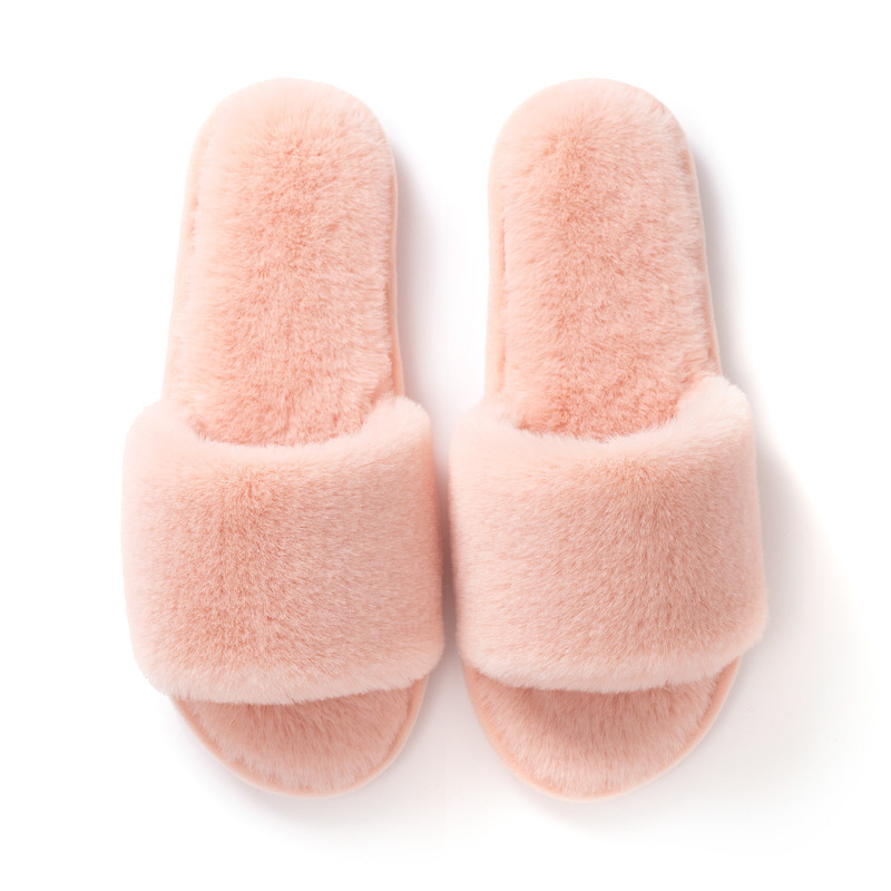 High Quality Custom Logo Women Ladies Fashion Style Soft Pure Color Fur Slippers