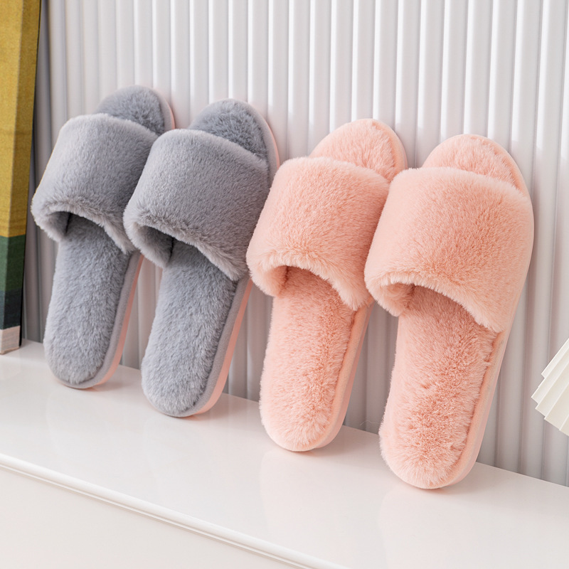 High Quality Custom Logo Women Ladies Fashion Style Soft Pure Color Fur Slippers