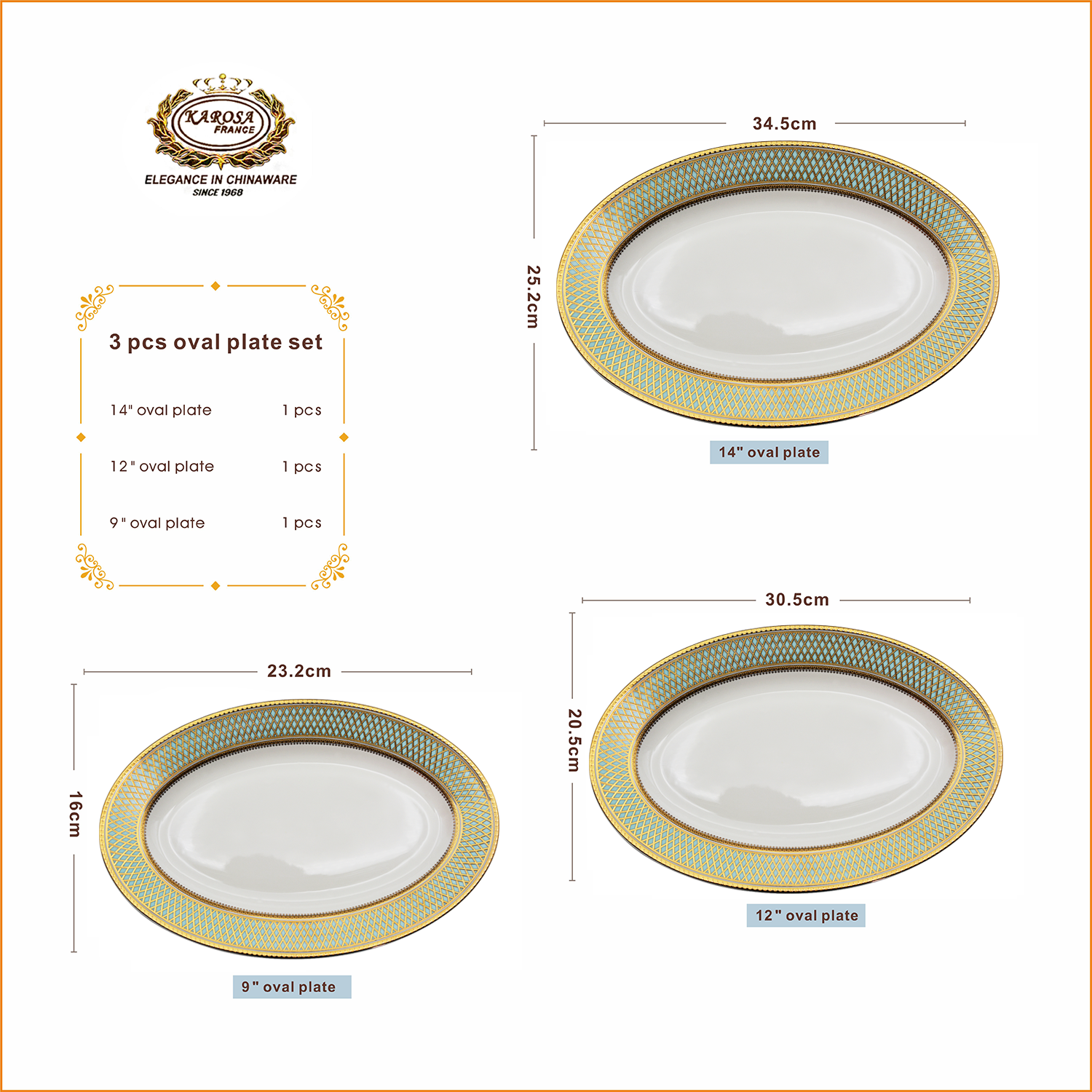 Embossed gold customized oval plate sets fish plate sets for home restaurant wedding party high quality serving plate set