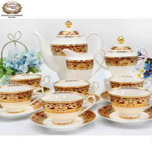 17pcs European classical style High quality Bone China red color tea set with tea pot