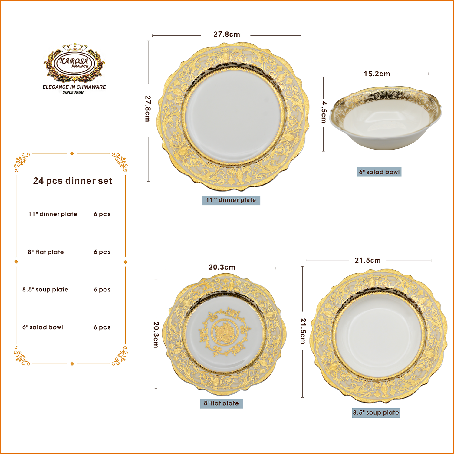 karosa 24pcs Embossed gold porcelain tableware set luxury style bone china dinner sets