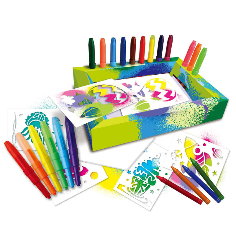 DIY child magic airbrush blow pens blow markers set with stencils