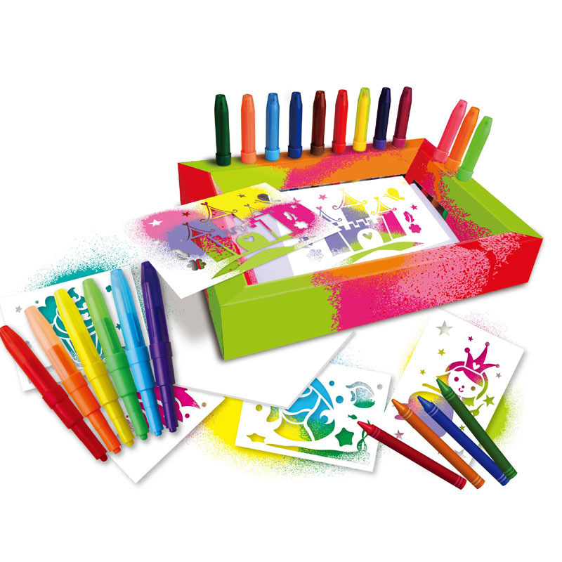 DIY child magic airbrush blow pens blow markers set with stencils