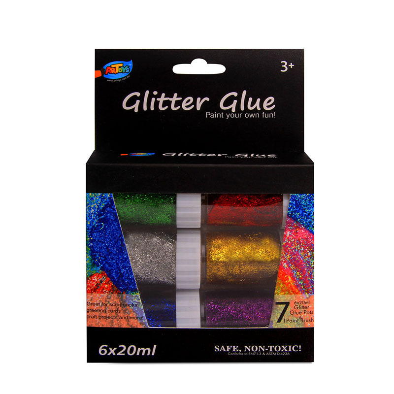 6 colors 20ml artist kids school craft drawing glitter glue paint set